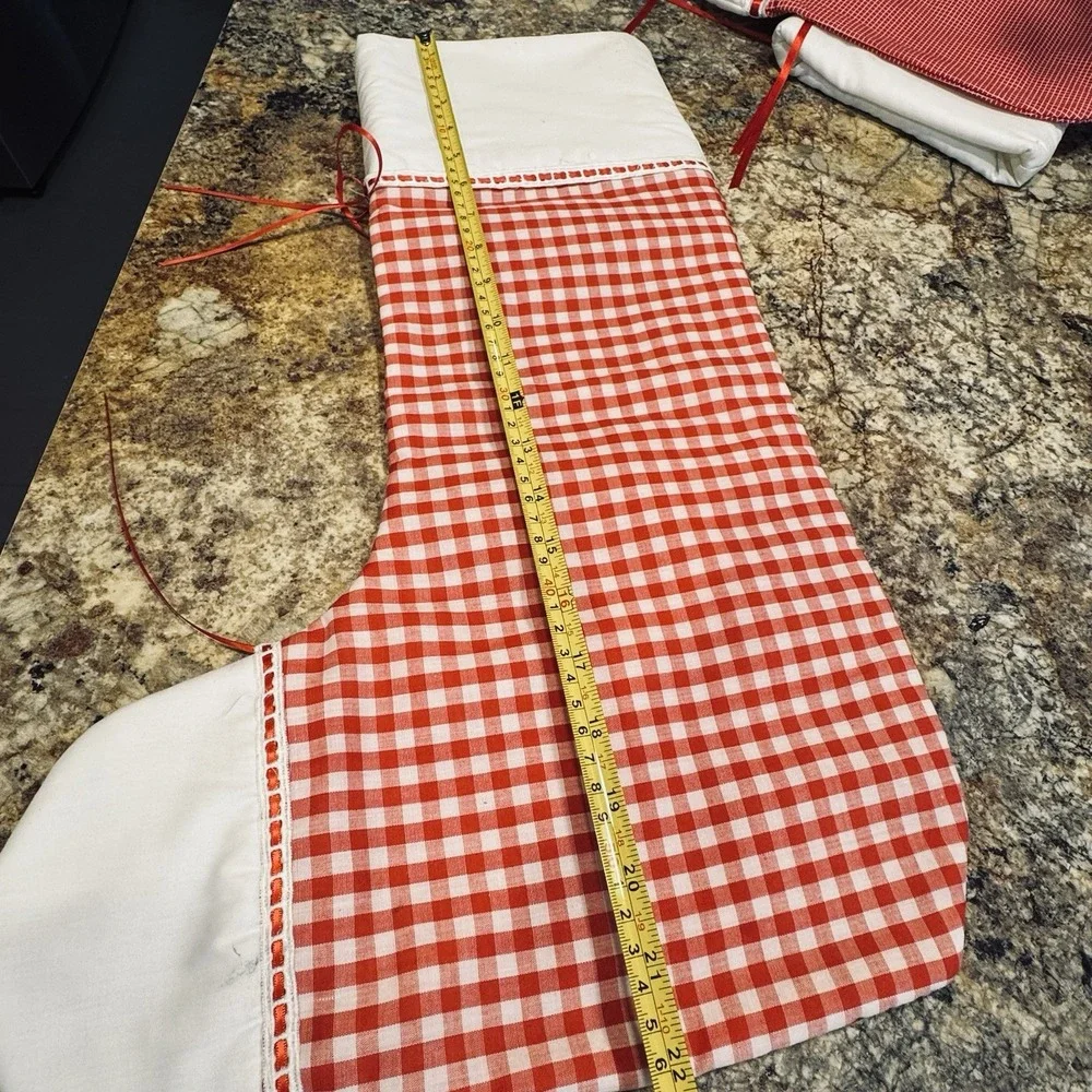 Set Of 2 Handmade Vintage Red Check Christmas Stockings 22